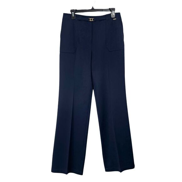St. John high rise belted designer pants Size 8 navy blue - Picture 1 of 11